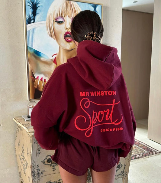 Mr Winston Co Puff Hooded Sweat 'Deep Cherry'